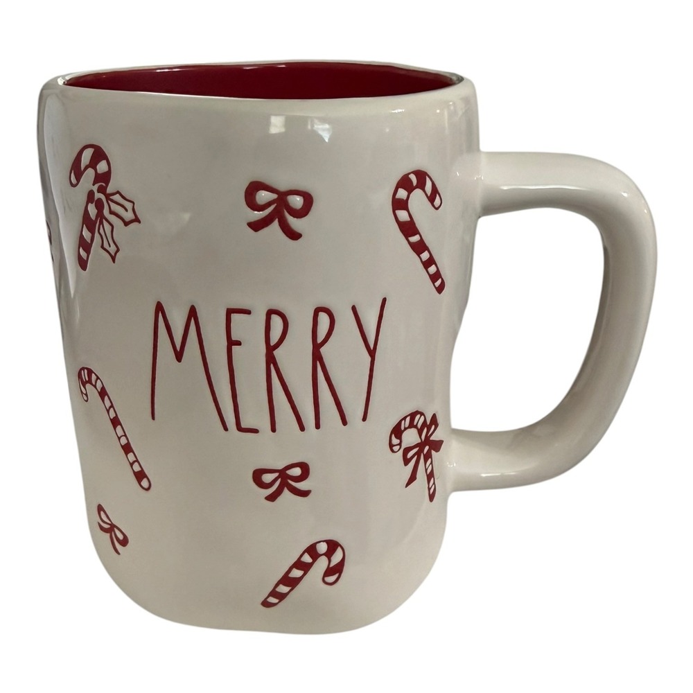 Rae Dunn Merry Christmas Mug Candy Canes Bows Red Interior Artisan Collection